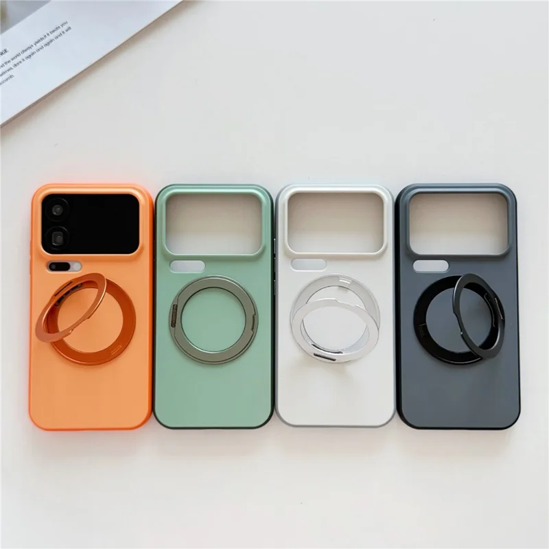 For Xiaomi 17 Pro Max Magnetic Case 2-in-1 Dual Color Shockproof Cover with 360° Rotating Ring Kickstand - Orange