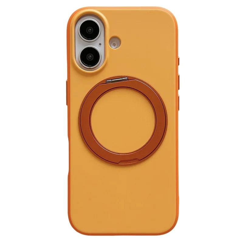 For iPhone 17 Magnetic Case 2-in-1 Dual Color Shockproof Cover with 360° Rotating Ring Kickstand - Orange