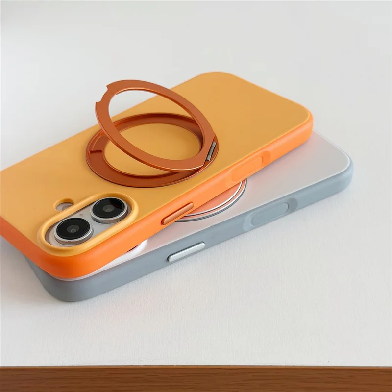 For iPhone 17 Magnetic Case 2-in-1 Dual Color Shockproof Cover with 360° Rotating Ring Kickstand - Orange