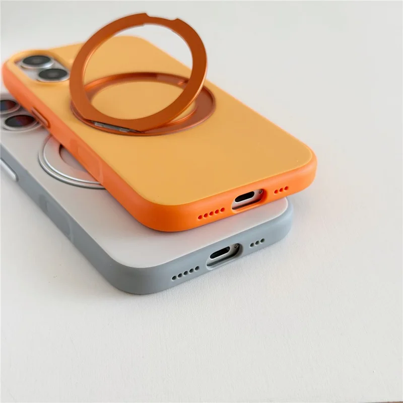 For iPhone 17 Magnetic Case 2-in-1 Dual Color Shockproof Cover with 360° Rotating Ring Kickstand - Orange