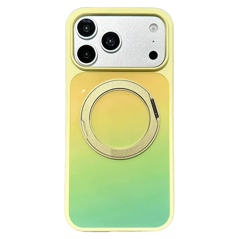 Capa para iPhone 17 Pro Max com Suporte de Anel Magnético Rotativo e Gradiente PC + TPU - Amarelo Verde