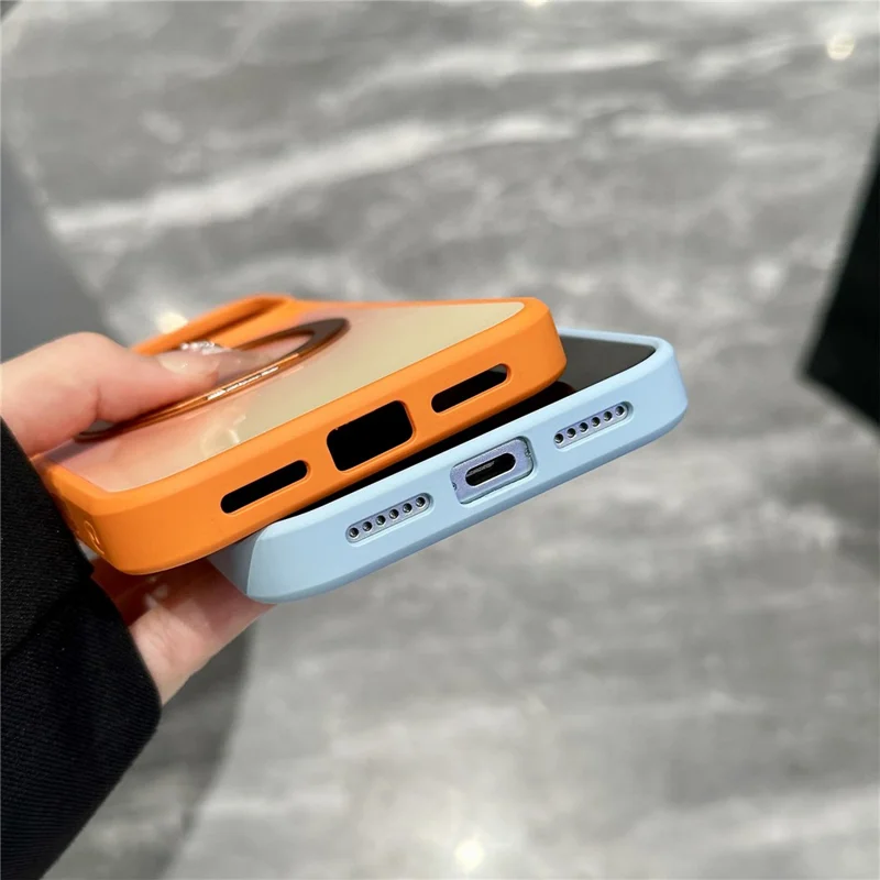 Capa para iPhone 17 Pro Max com Suporte de Anel Magnético Rotativo e Gradiente PC + TPU - Amarelo Verde