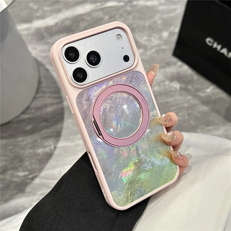 Capa para iPhone 17 Pro Max com Suporte Giratório Magnético, Textura Glaciar, Capa em PC + TPU - Rosa Verde