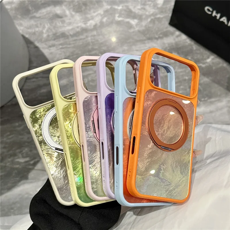Capa para iPhone 17 Pro Max com Suporte Giratório Magnético, Textura Glaciar, Capa em PC + TPU - Rosa Verde