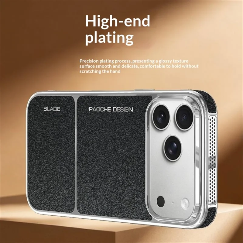 For iPhone 17 Pro Magnetic Case Leather Coated PC + TPU Heat Dissipation Phone Back Cover - Black