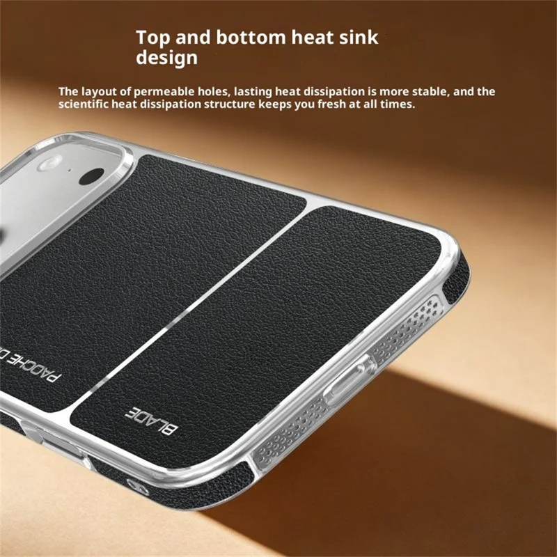 For iPhone 17 Pro Magnetic Case Leather Coated PC + TPU Heat Dissipation Phone Back Cover - Black