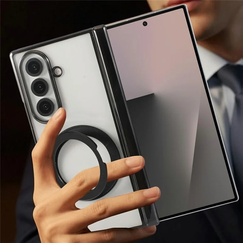 Capa Transparente com Suporte Giratório Magnético para Samsung Galaxy Z Fold7 5G, em PC Transparente - Vermelha