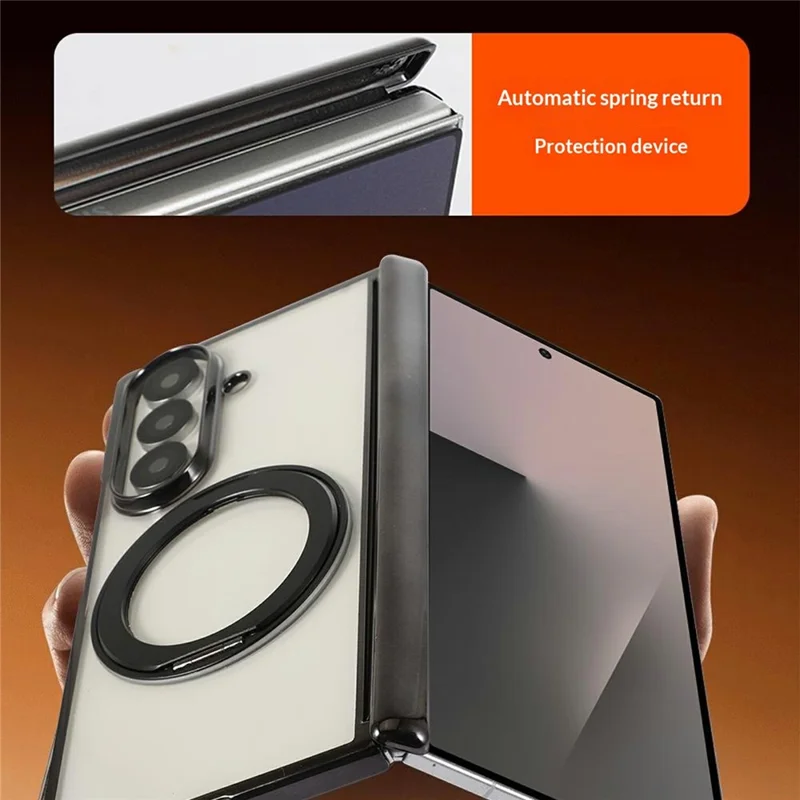 Capa Transparente com Suporte Giratório Magnético para Samsung Galaxy Z Fold7 5G, em PC Transparente - Vermelha