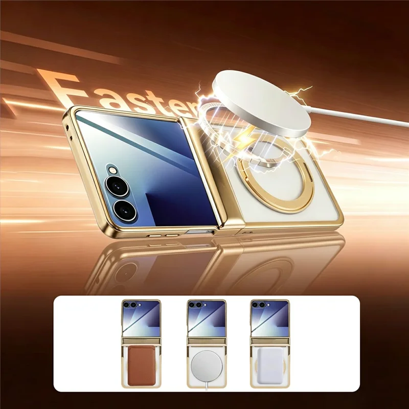 Obudowa na Samsung Galaxy Z Flip7 5G z magnetycznym obracającym się uchwytem, przezroczysta obudowa PC - złoty