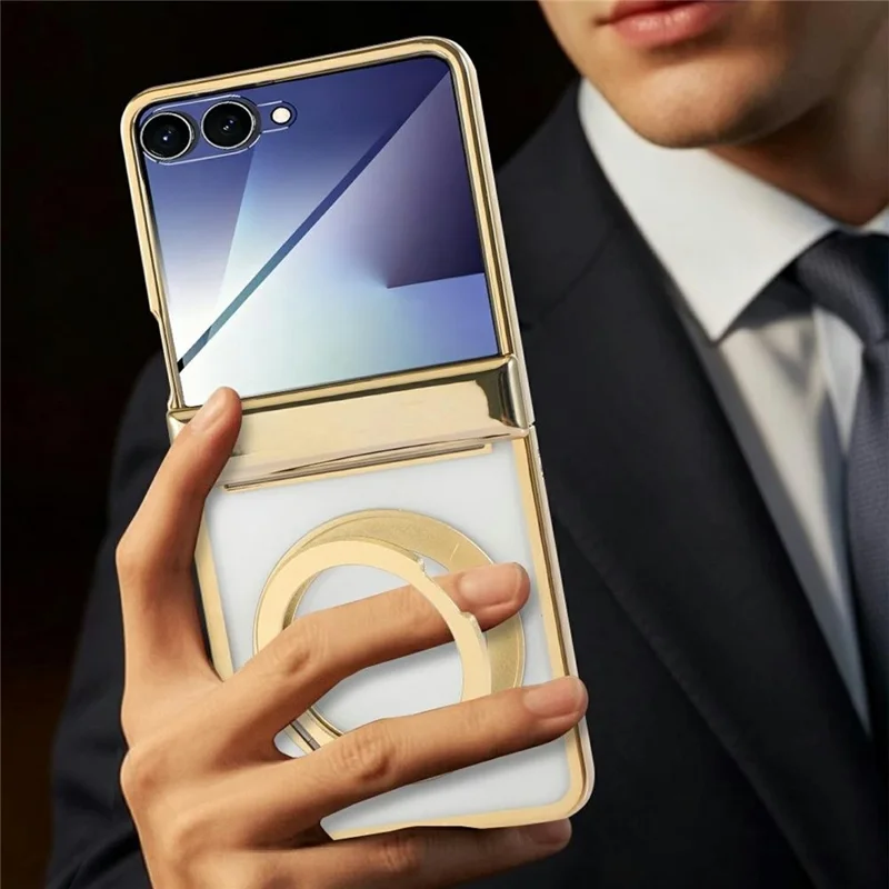 Obudowa na Samsung Galaxy Z Flip7 5G z magnetycznym obracającym się uchwytem, przezroczysta obudowa PC - złoty