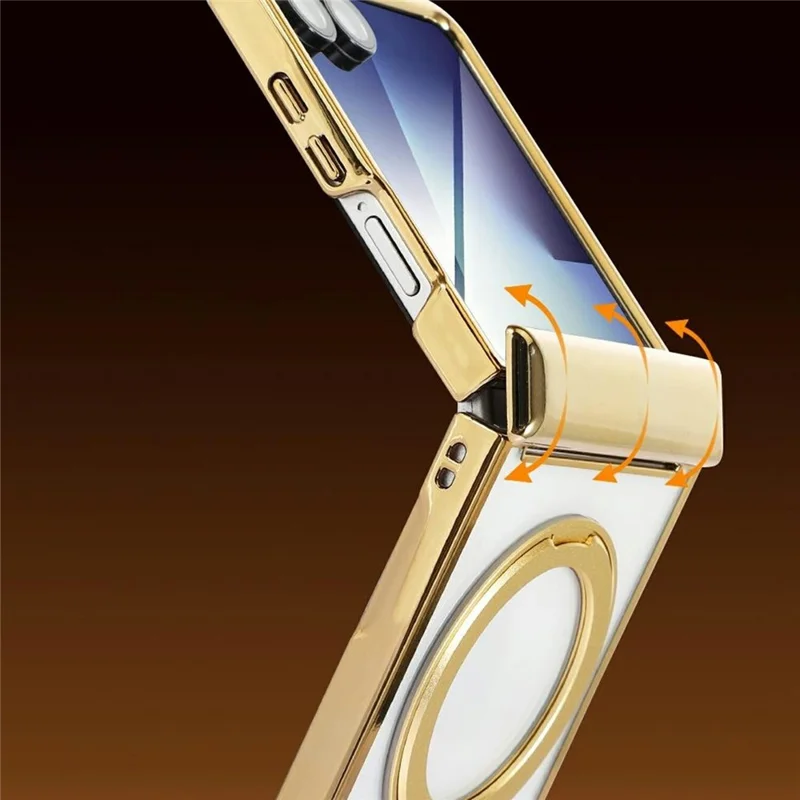 Obudowa na Samsung Galaxy Z Flip7 5G z magnetycznym obracającym się uchwytem, przezroczysta obudowa PC - złoty