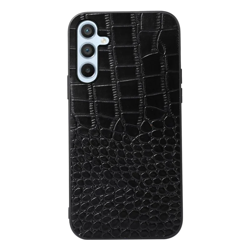 For Samsung Galaxy A54 5G Crocodile Texture Phone Case Genuine Cowhide Leather Coated PC+TPU Protective Back Cover - Black