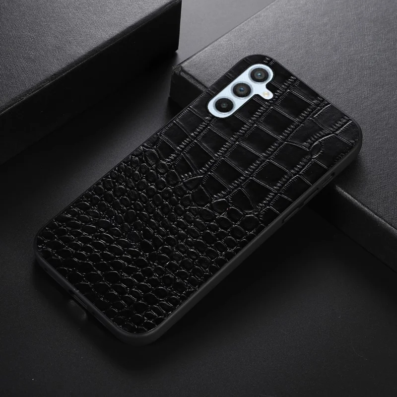 For Samsung Galaxy A54 5G Crocodile Texture Phone Case Genuine Cowhide Leather Coated PC+TPU Protective Back Cover - Black