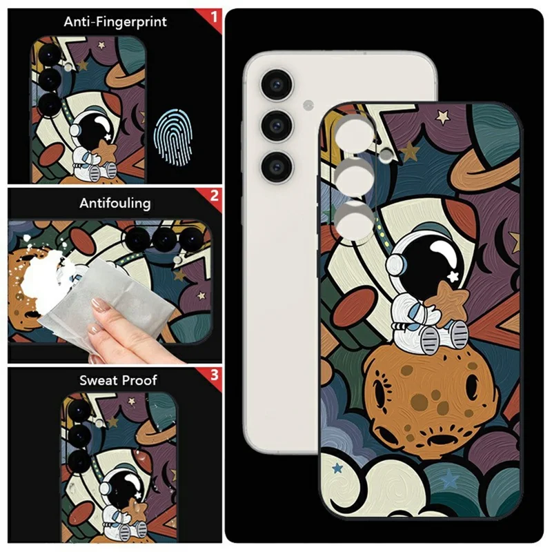 For Samsung Galaxy S26 Case Tegnefilm Raket Astronaut Mønster TPU Beskyttende Telefonbeslag - A251 / Sort