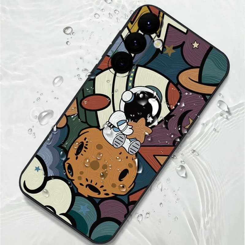 For Samsung Galaxy S26 Case Tegnefilm Raket Astronaut Mønster TPU Beskyttende Telefonbeslag - A251 / Sort
