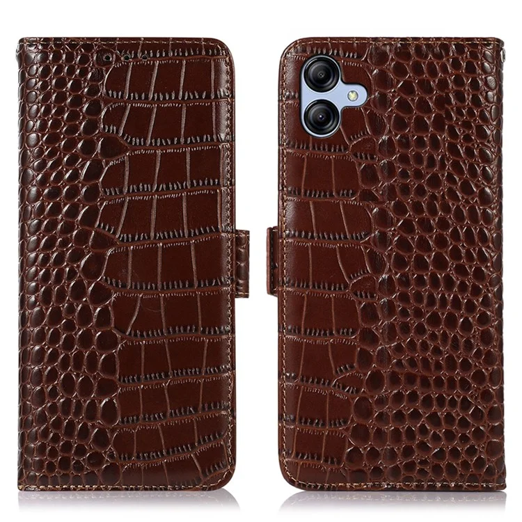 Для Samsung Galaxy A04e 4G RFID Blocking Flip Phone Case Case Texture Texture Подличная Кожаная Подставка с Кожа - Коричневый
