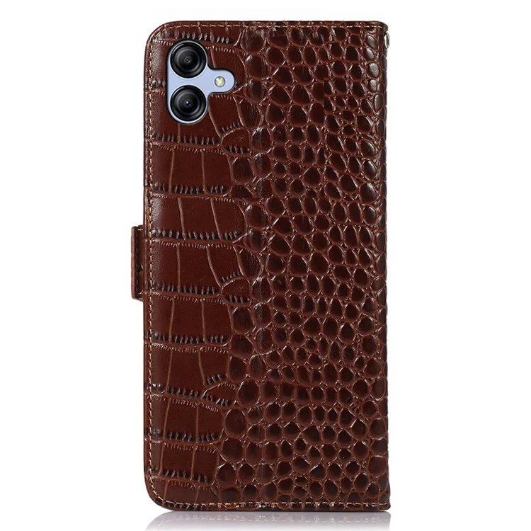 Для Samsung Galaxy A04e 4G RFID Blocking Flip Phone Case Case Texture Texture Подличная Кожаная Подставка с Кожа - Коричневый