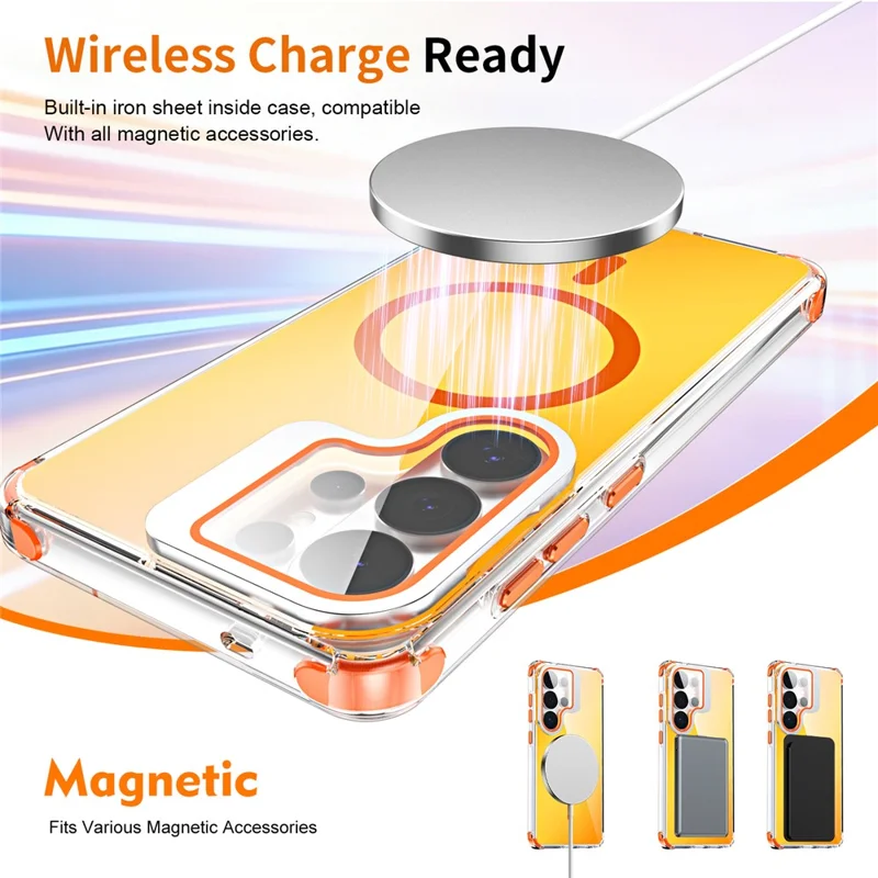 For Samsung Galaxy S26 Ultra Magnetic Case Four Corner Drop Protection TPU + Acrylic Gradient Phone Cover with Lens Film Kickstand - Orange - 10