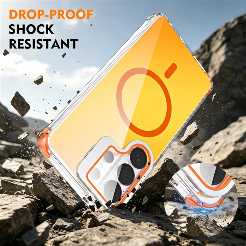 For Samsung Galaxy S26 Ultra Magnetic Case Four Corner Drop Protection TPU + Acrylic Gradient Phone Cover with Lens Film Kickstand - Orange - 11