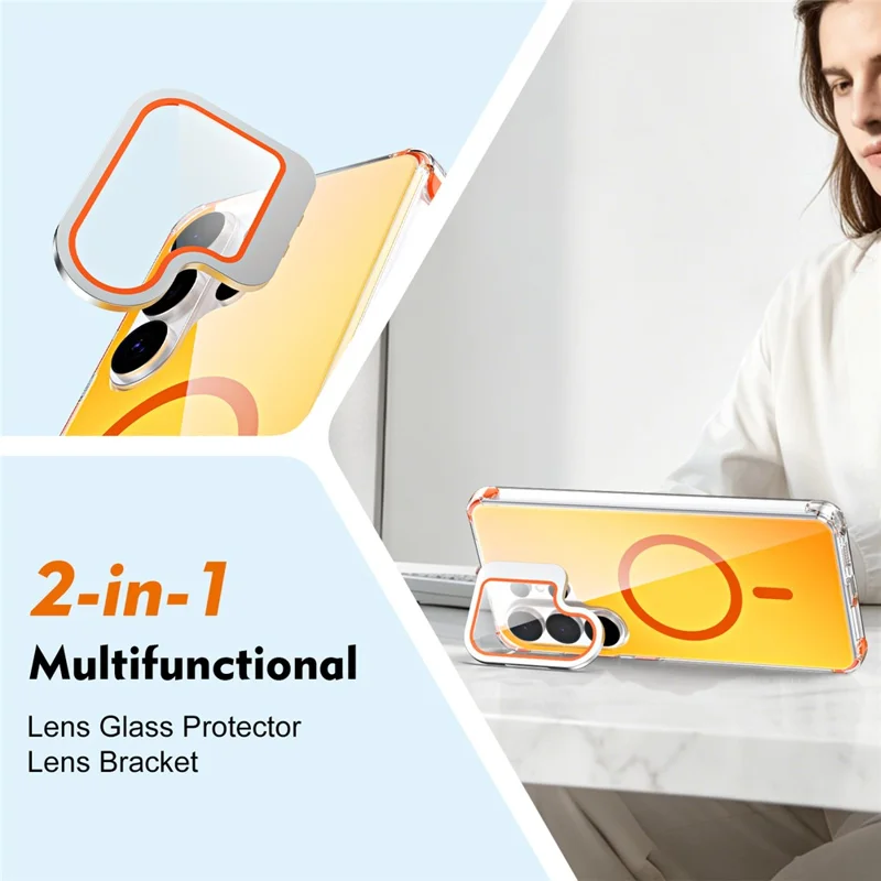 For Samsung Galaxy S26 Ultra Magnetic Case Four Corner Drop Protection TPU + Acrylic Gradient Phone Cover with Lens Film Kickstand - Orange - 5