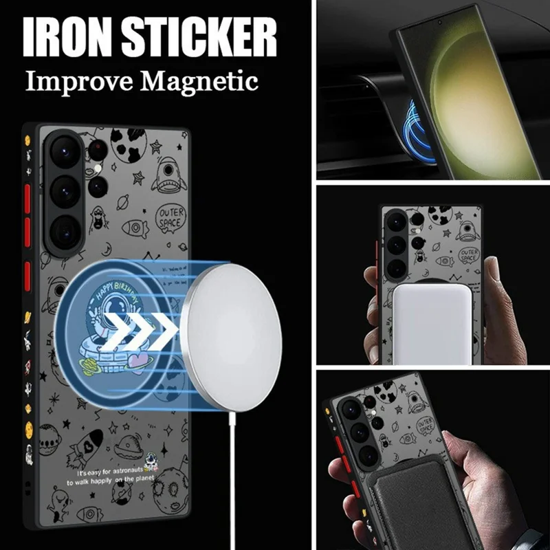 For Samsung Galaxy S26 Ultra Magnetic Case Astronaut Pattern Shockproof PC + TPU Phone Cover - A241 / UFO Astronaut