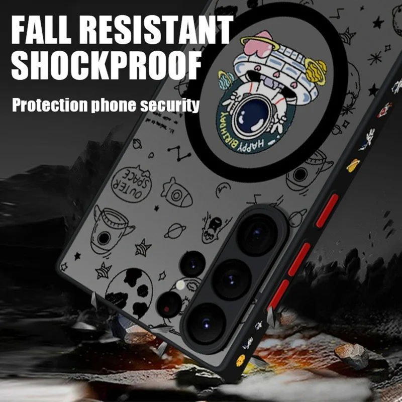 For Samsung Galaxy S26 Ultra Magnetic Case Astronaut Pattern Shockproof PC + TPU Phone Cover - A241 / UFO Astronaut