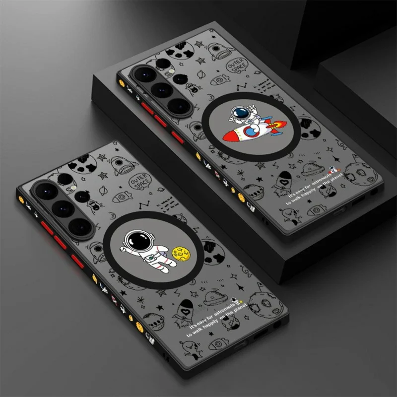For Samsung Galaxy S26 Ultra Magnetic Case Astronaut Pattern Shockproof PC + TPU Phone Cover - A241 / UFO Astronaut