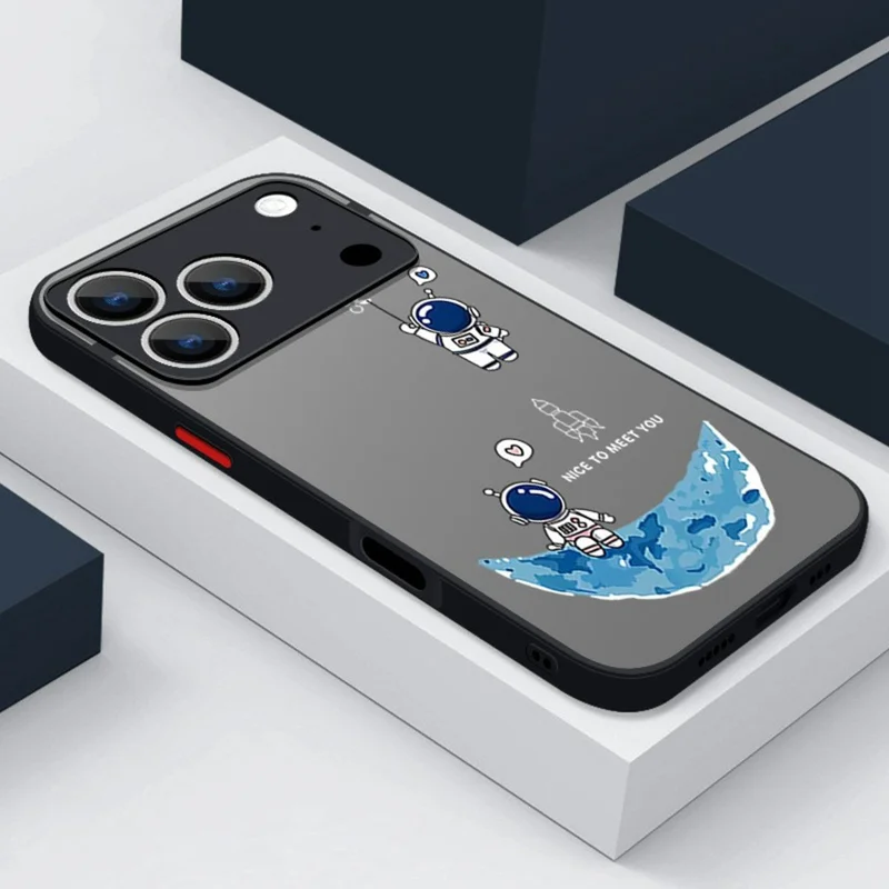 For iPhone 17 Pro Case Astronaut Cartoon Pattern Skin-feel Touch PC + TPU Protective Cover - A824 / Blue Crescent