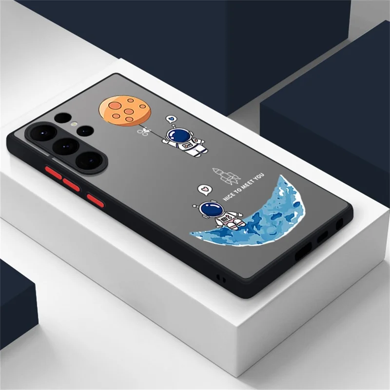 For Samsung Galaxy S25 Ultra Case Astronaut Cartoon Pattern Skin-feel Touch PC + TPU Protective Cover - A824 / Blue Crescent