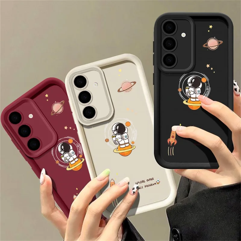 For Samsung Galaxy S26 Case Cartoon Space Theme Astronaut Pattern TPU Phone Protective Cover - A831 / Black