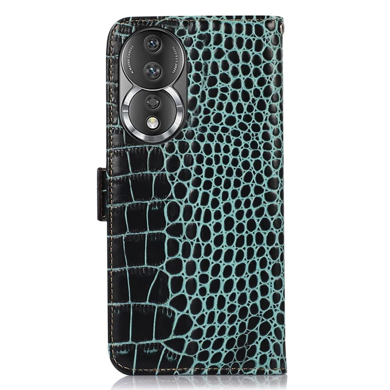 For Honor 80 5G RFID Blocking Anti-fall Phone Case Crocodile Texture Genuine Cowhide Leather Flip Stand Mobile Phone Cover - Green