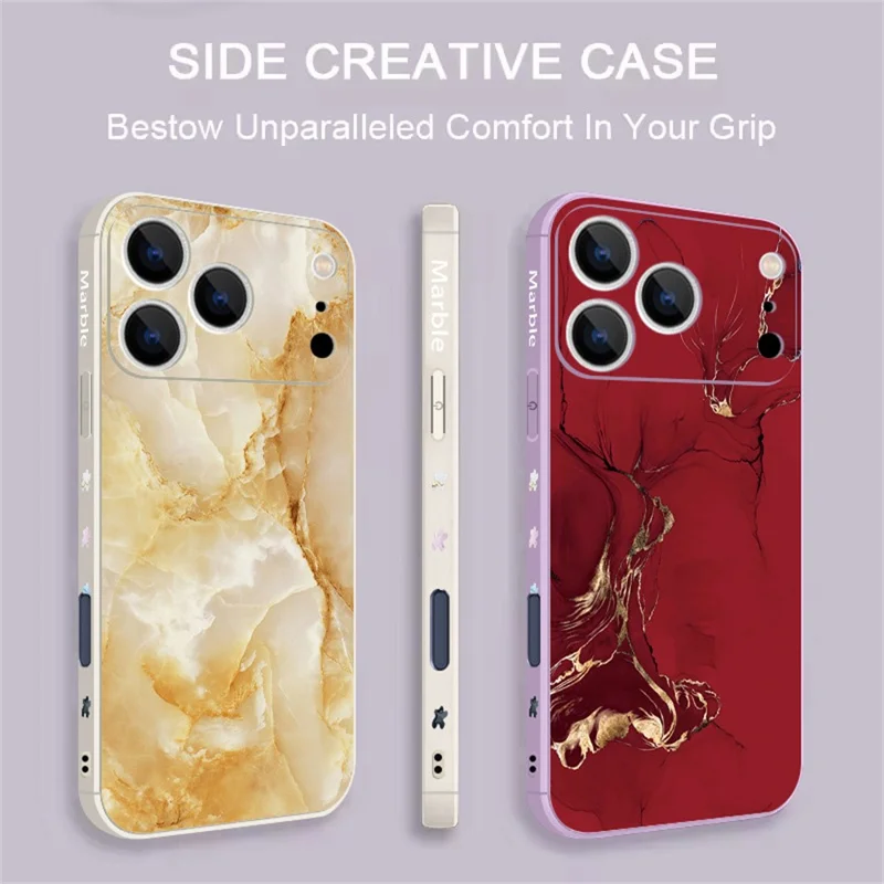 For iPhone 17 Pro Case Marble Pattern Liquid Silicone Straight Edge Protective Phone Cover - B194B4 / Antique White