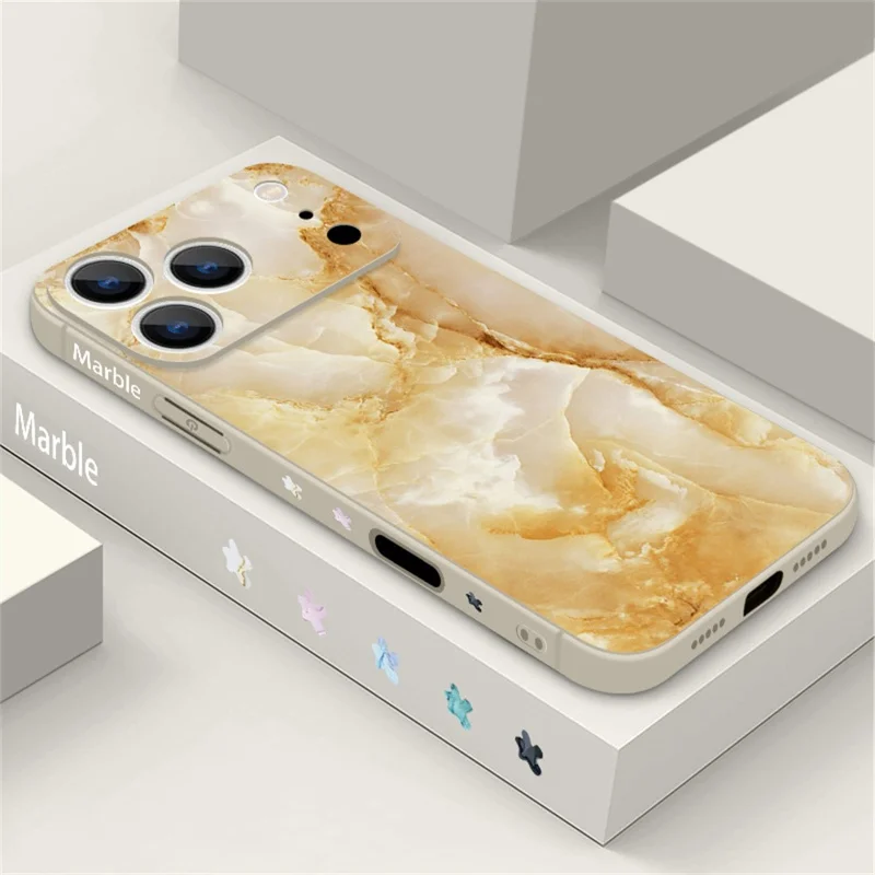 For iPhone 17 Pro Max Case Marble Pattern Liquid Silicone Straight Edge Protective Phone Cover - B194B4 / Antique White