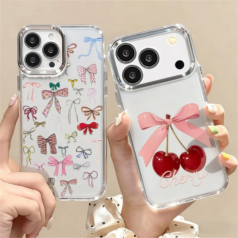 For iPhone 17 Pro Case Bow Pattern UV Printing Soft TPU Phone Cover with Camera Lens Frame - B118TR