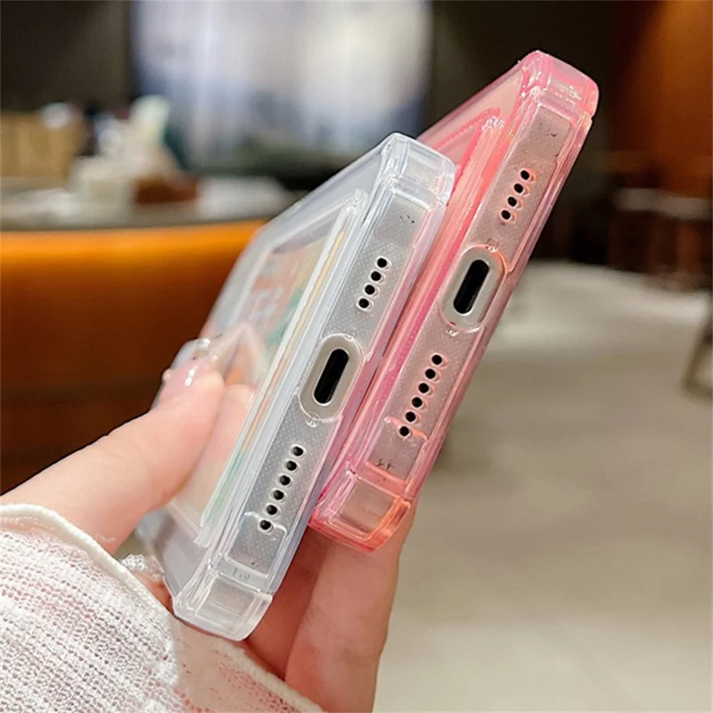 For iPhone 17 Pro Case Floral Pattern Transparent TPU Soft Protective Back Cover with Card Holder - Grey  /  A911