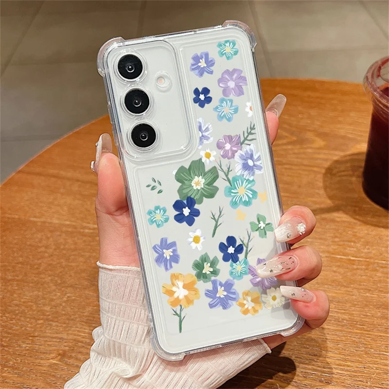 For Samsung Galaxy S26 Case Floral Pattern Clear TPU Four Corner Protection Phone Cover - A621 / Full-Screen Flowers