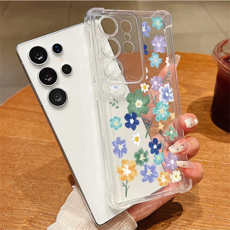 For Samsung Galaxy S26 Case Floral Pattern Clear TPU Four Corner Protection Phone Cover - A621 / Full-Screen Flowers