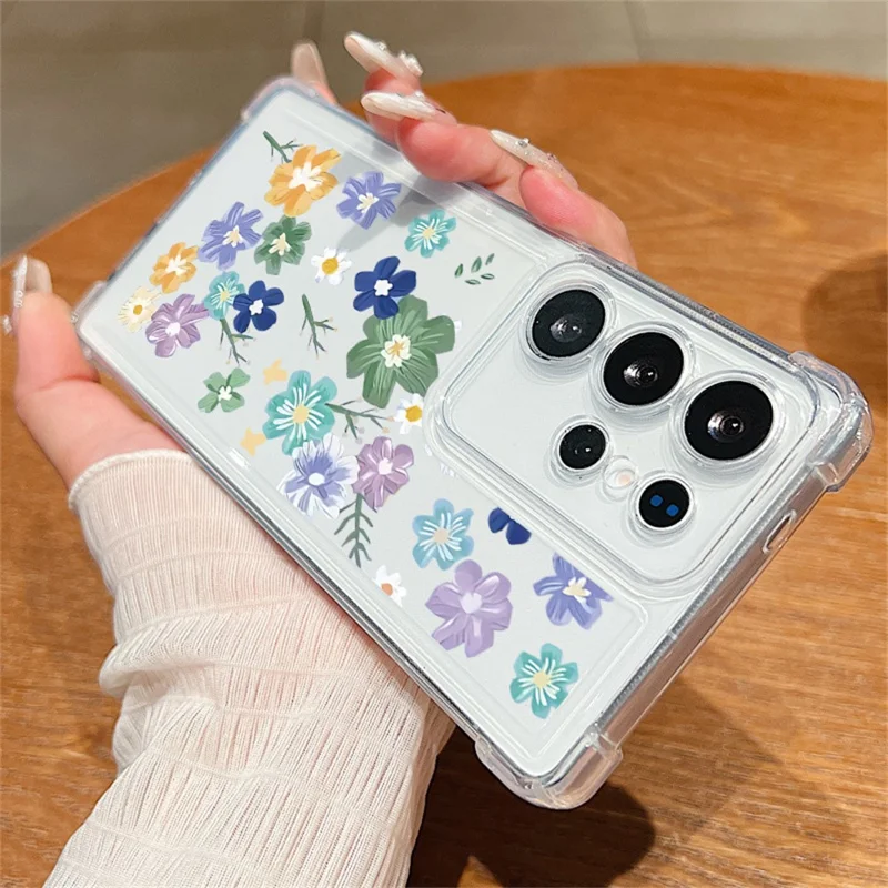 For Samsung Galaxy S26 Case Floral Pattern Clear TPU Four Corner Protection Phone Cover - A621 / Full-Screen Flowers