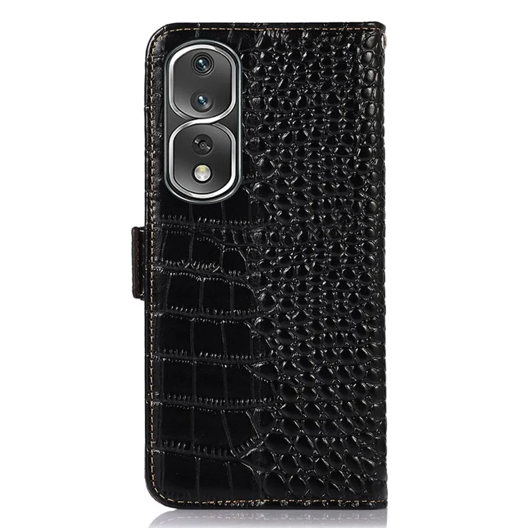 Couvercle de Téléphone à L'épreuve du Choc Pour Honor 80 Pro 5G, Texture Crocodile Véritablement en Cuir Vache RFID Blocking Flip Wallet Case Stand - le Noir