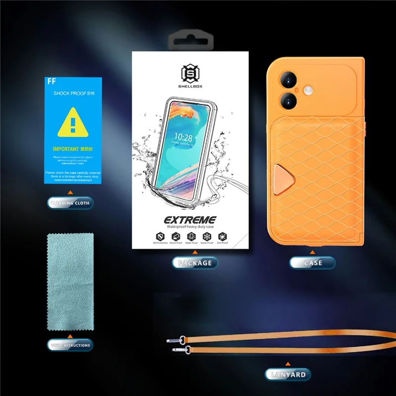 SHELLBOX for iPhone 17 Waterproof Case IP68 2m Shockproof Phone Cover with Strap - Orange