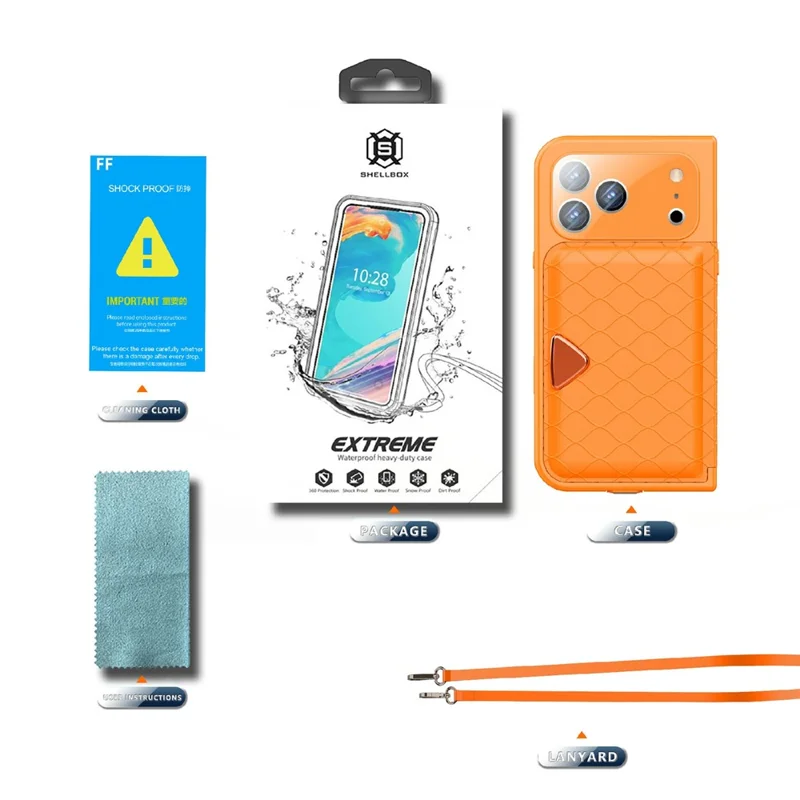 SHELLBOX for iPhone 17 Pro Waterproof Case IP68 2m Shockproof Phone Cover with Strap - Orange