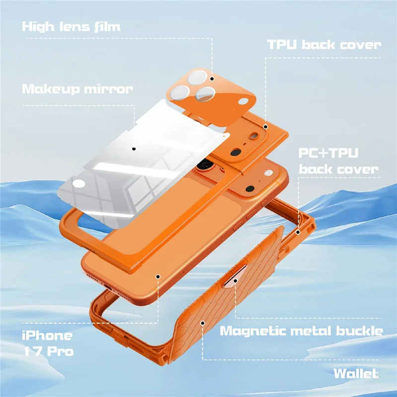 SHELLBOX for iPhone 17 Pro Waterproof Case IP68 2m Shockproof Phone Cover with Strap - Orange