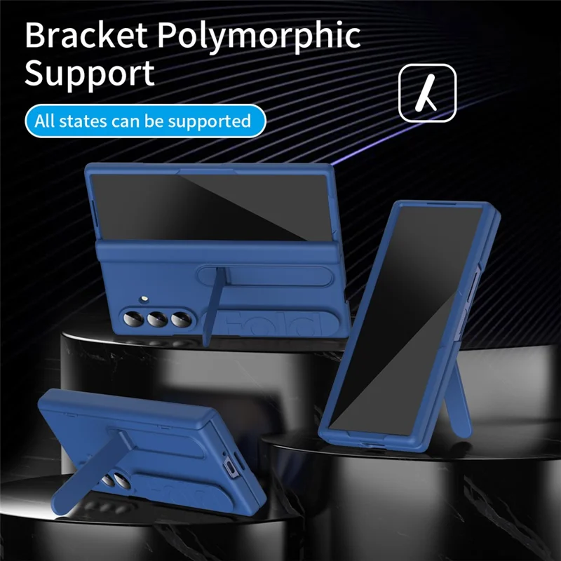 For Samsung Galaxy Z Fold8 Ultra Case Kickstand Wristband PC Phone Protective Cover with Tempered Glass Screen Protector - Blue