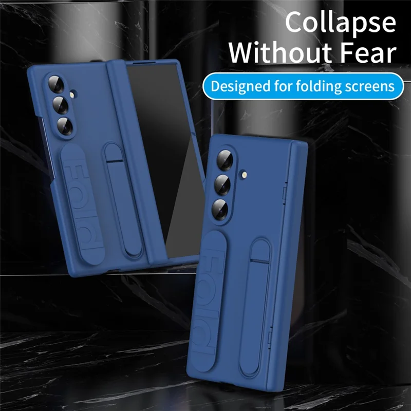 For Samsung Galaxy Z Fold8 Ultra Case Kickstand Wristband PC Phone Protective Cover with Tempered Glass Screen Protector - Blue