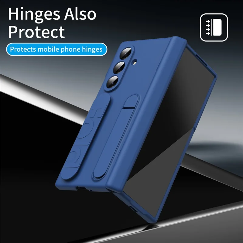 For Samsung Galaxy Z Fold8 Ultra Case Kickstand Wristband PC Phone Protective Cover with Tempered Glass Screen Protector - Blue