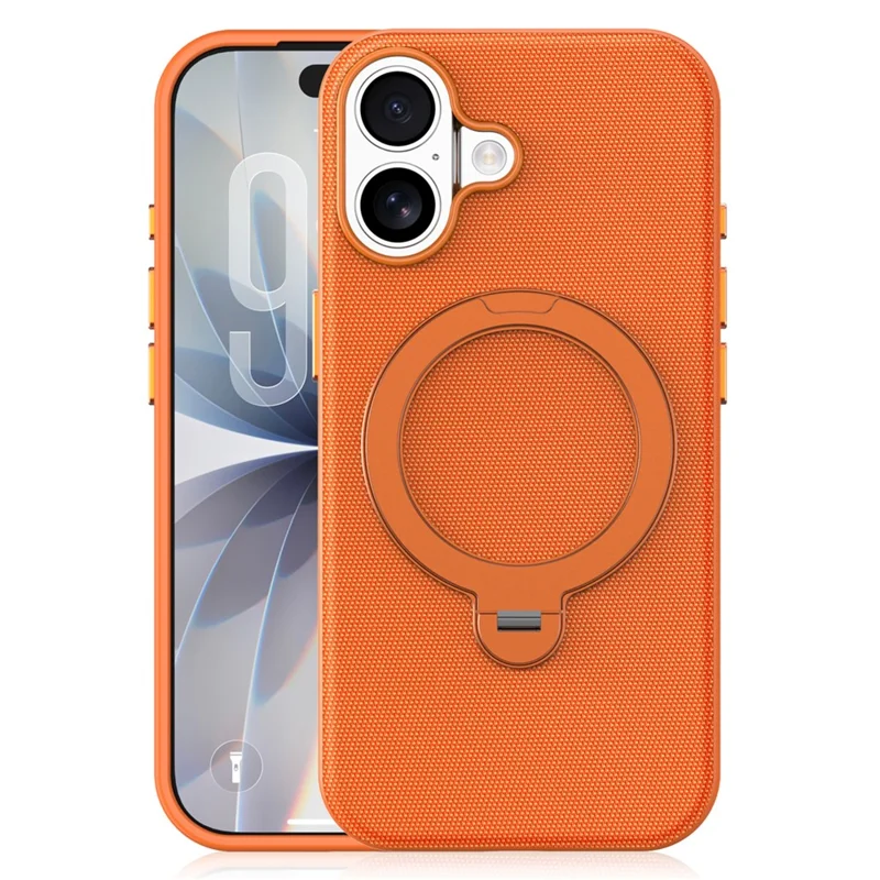For iPhone 17 Case Magnetic Rotating Kickstand Tech Fabric TPU Protective Cover - Orange