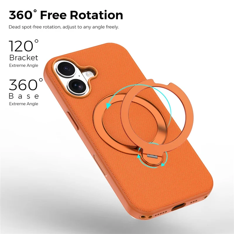 For iPhone 17 Case Magnetic Rotating Kickstand Tech Fabric TPU Protective Cover - Orange