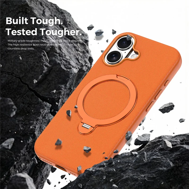 For iPhone 17 Case Magnetic Rotating Kickstand Tech Fabric TPU Protective Cover - Orange