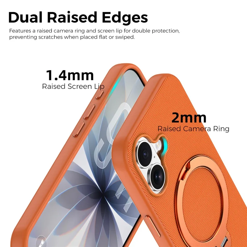 For iPhone 17 Case Magnetic Rotating Kickstand Tech Fabric TPU Protective Cover - Orange