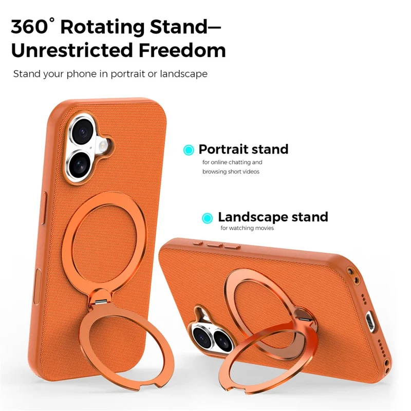 For iPhone 17 Case Magnetic Rotating Kickstand Tech Fabric TPU Protective Cover - Orange